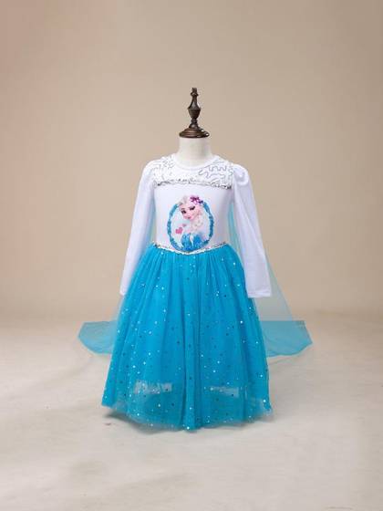 Fashion Cute Frozen Elsa Anna Baby Girls Blue Dress  Princess Role Playing Tutu Costume Dress Kids Costume