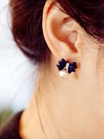 Fashion Jewelry Auger Sweet Bowknot Fashion Large Pearl Bow Tie Stud Earrings for Women