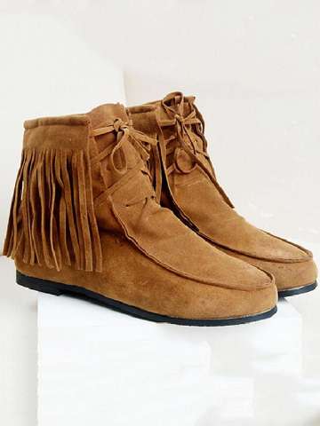 Autumn/Winter New Lady's Fringed Flat Heel Boots Short Martin Boots Increased Within Ankle Booties