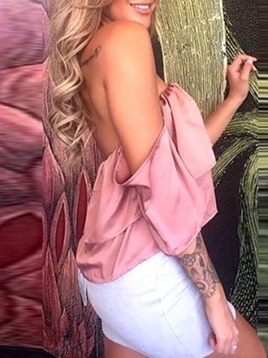 Women' s Sexy Girls Falbala Off Shoulder Wrapped Chest Tops Summer Slash Neck Backless Tops Shirt