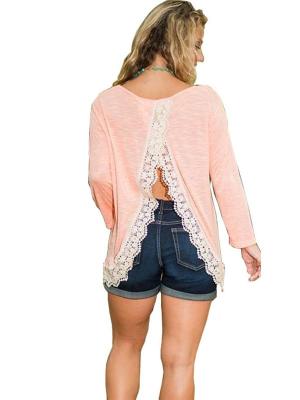 Autumn New Fashion Plus Size Shirt Pullover Open Back Lace Splicing Tops Blouse Pullover (M L XL 2XL)