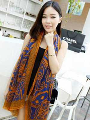 New Korean Women's Autumn Winter Soft Lengthen Scarf Retro Warm Scarves Persian Cord Sapphire Blue Voile Shawl