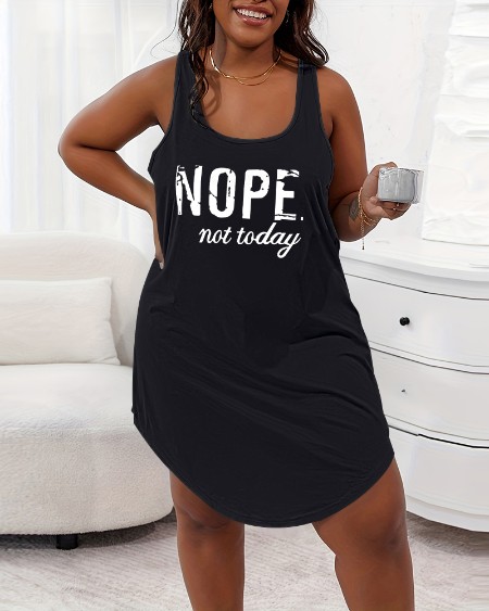 Plus Size Slogan Print U-Neck Sleeveless Sleep Dress