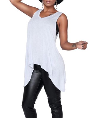 Summer Women's Round Neck Irregular Hem T-shirt Top Tees Blouse