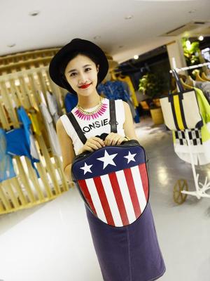 New Fashion Casual American Flag Pattern PU Leather Backpack Travel Bag Tide Bag