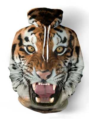 2015 Autumn Winter Unisex Tiger Animal Print Long Sleeve Pattern Hoodies Pullovers Outwear