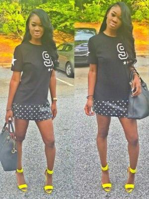 Women's Wave Point Fashion Short Sleeves Bandage Dress Slim Arabic Numerals Star Print Nightclub Dresses