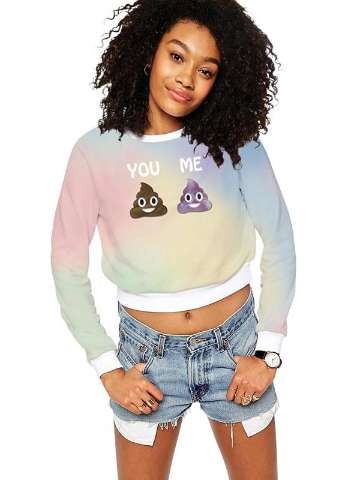 Womens Cute Funny You and Me Print Crop Top Long Sleeve Sweatshirts Pullovers