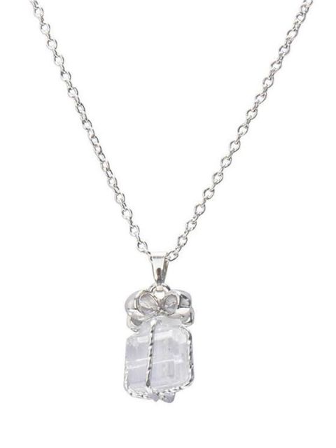 Hot Sale Jewelry Gift Box Bowknot Packs Long Chain Necklace Clear Pendant Silver Jewelry Gift