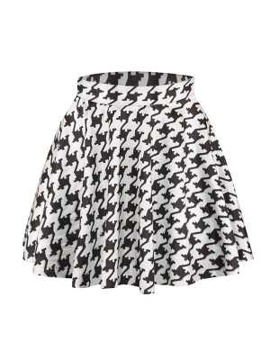 Women's Fashion Houndstooth Digital Print High Waist Dresses Flared Skater Mini Skirts