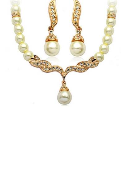 2PCS Gold Plated Vintage Pearl Pattern Bridal Wedding Party Fashion Jewelry Necklace Earring Set Gifts Jewelry Accssories