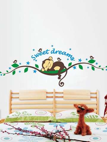 Sweet Dream Cartoon Monkey Wall Stickers For Kids Room Home Decorations DIY Bedroom Self-Adhesive Decal Mural Art