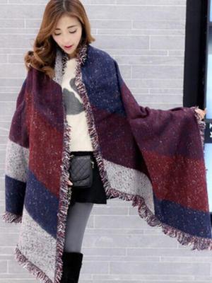 Bohemian Style Long Sleeve Tassel Bottom Tops Outwear Sweater Ponco Capes Shawl Cloak