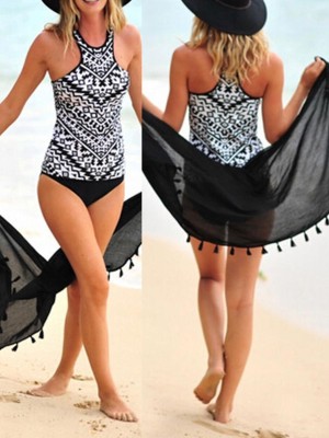 Womens Stripes Lined Up Double Up Tankini Top and shorts Swimwear Bikini Set