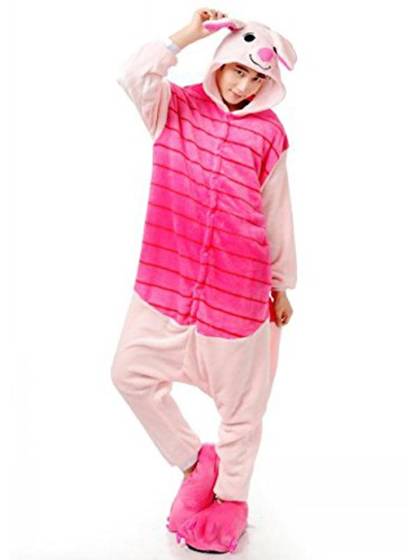 Halloween Party Unisex Adult Winter Warm Piglet Pig Kigurumi Pajamas Anime Cosplay Costume Sleepcoat Sleepwear