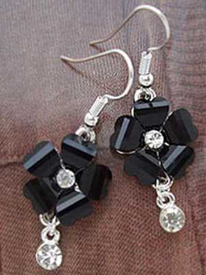 Elegant Flower Petals With Rhinestone Crystal Silver Dangle Drop Earrings for Women Jewelry