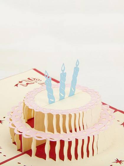 Creative 3D Cake Greeting Cards Handmade Paper-cut Folding Card Postcards