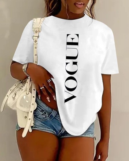 Plus Size Letter Print Short Sleeve Casual T-shirt