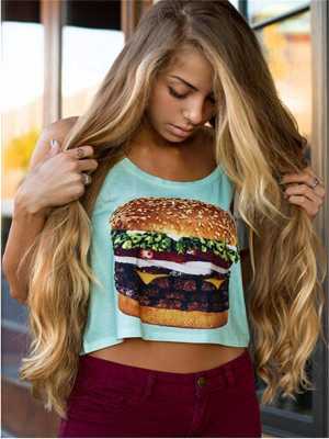 Women Summer Sleeveless Loose Tank Tops Hamburger Digital Printed Vest