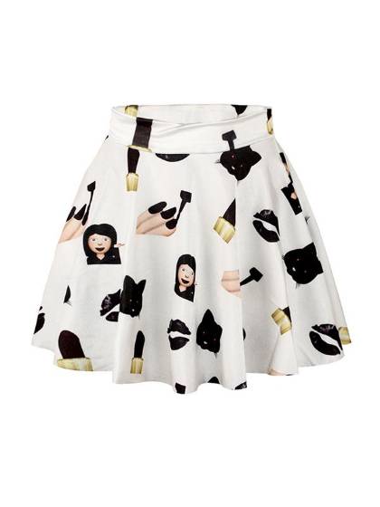 New Summer Style Women Summer Women Short High Waist Pleated Mini Skirt Digital Print Emoji SKIRT
