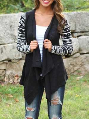 Women's Fall Fashion Warm Coat Long Sleeve Tops Outwear Sweater Totem Color Matching Irregular Cardigan