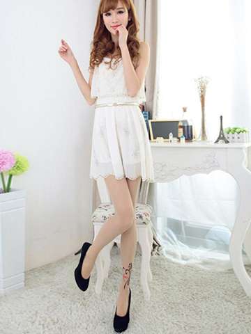 Sexy Slim Heart Flowers Fake  Tattoo Cored Wire Stockings Pantyhose