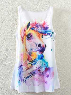 Summer Style Women Fashion Sleeveless Watercolor Horse 3D Printed Blouse Shirt Vest Tank Tops