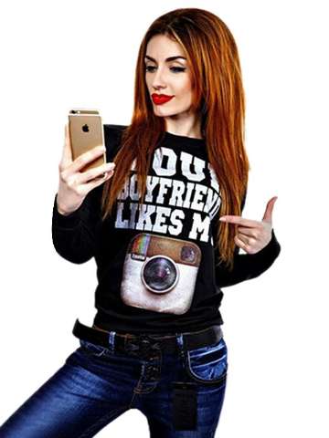 Fall Winter Coat Women Camera Printed Black Pullover Women Long Sleeve Hoodies