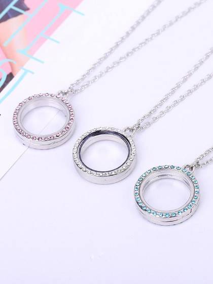 New Fashion Openable Box Photo Frame Pattern  Diamond Chain Pendant Necklace Jewelry Accessories