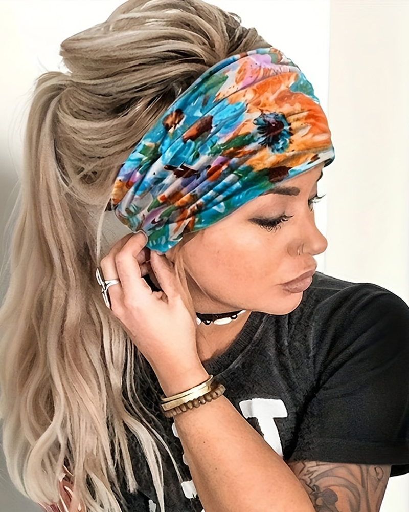 Floral Print Wide Headband Elastic Yoga Workout Running Hair Bands