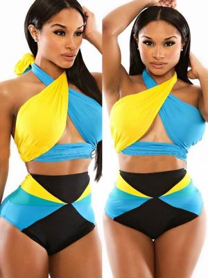 Women Fashion Sexy Contrast Style Bandage Two Piece Swinsuit Bikini Swimwear