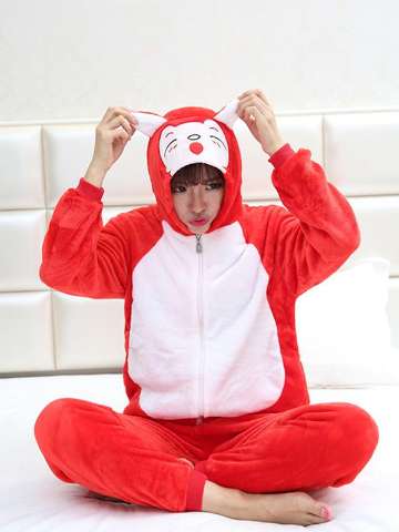 2015 Adult Cosplay Homewear A Beaver Pajamas Comfy Sweet Pink Coral Fleece Women's Pajamas Fashion Cartoon Split Sleepwear