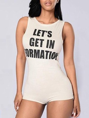 Women Round Neck Romper Sexy Sleeveless Tight Slim Bottoming Culottes Jumpsuit Letter Print Bodysuit