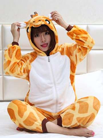 Unisex Giraffe Fashion Kigurumi Warm Pajamas Adult Anime Cosplay Halloween Costume Winter Lovers Couples Homewear Pajamas Sleepsuit