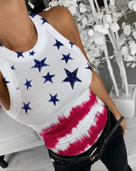 American Flag Print Sleeveless Tank Tops