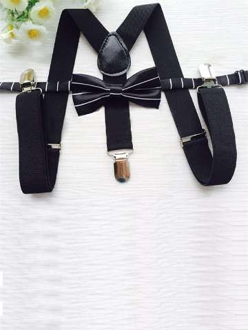 Children Kids Boy Girls Striped Clip-on Suspenders Elastic Adjustable Braces+Classic Bow Tie