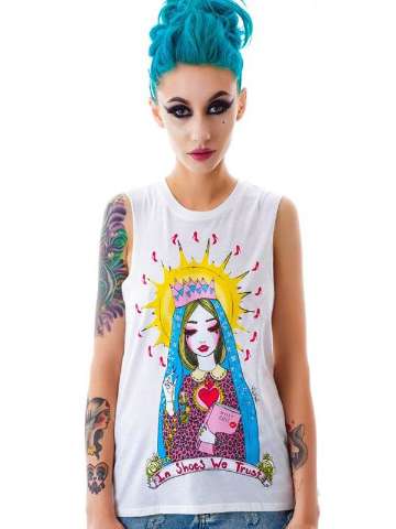 Women Fashion White Digital Pretty Girls Print Sleveless Vest Vrop Top Shirt