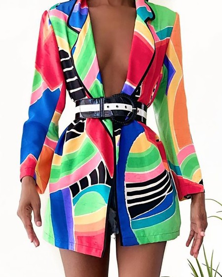 Long Sleeve Colorblock Blazer Coat