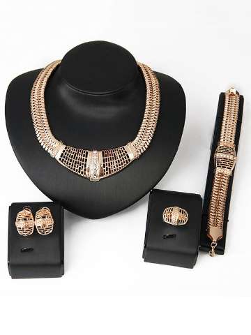 Vintage Gold Plated Bridal Wedding Party Jewelry Necklace Earring Bracelet Ring Set Gifts Jewelry Accssories