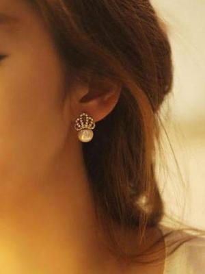 Women's Fashion New OL Diamond Crown Pearl Ear Stud Earrings