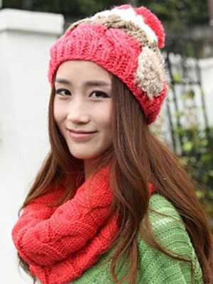 Women's Hot Fashion Sweet Bowknot Ear Cap Beanie Crochet Warm Winter Hat Ski Cap Wool Knitted Headgear