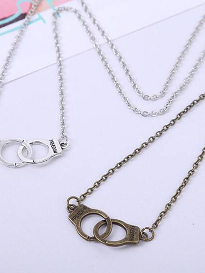 New Fashion Connected Handcuffs Pattern  Chain Pendant Necklace Jewelry Accessories