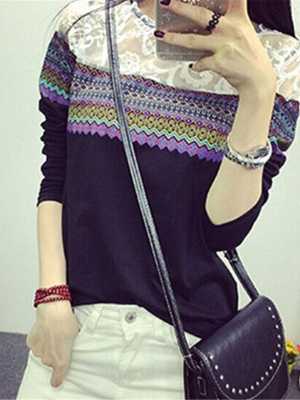 Autumn Fashion 4 Size Women's Floral Lace Embroidery Crochet Tee T-Shirt Top Blouse M/L/XL/2XL
