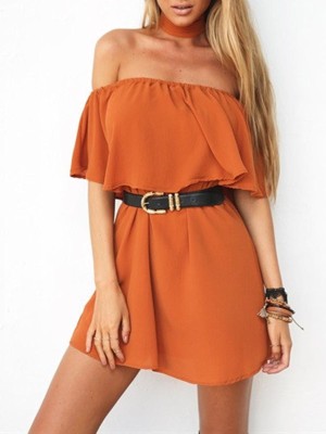 Women's Fashion Chiffon Dress Sexy Strapless Flounced Dress Slim Fit Dress