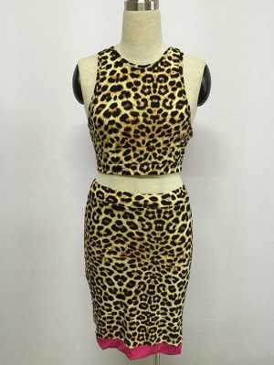 Women's Gothic Punk Sexy Leopard Stitching Bodycon Dress Sleeveless Clubwear Dress