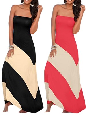 Sexy Women's Sleeveless Sexy Wrapped Chest Off Shoulder Casual Dresses Milk Silk Printing Maxi Dress