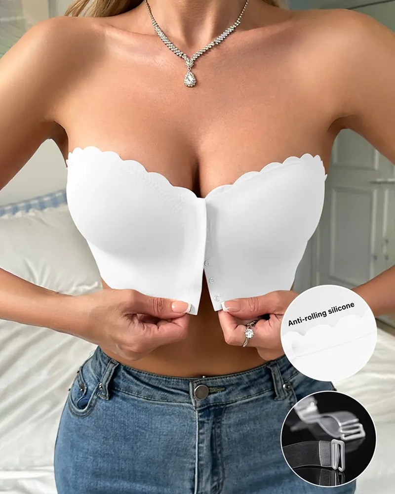 Front Closure Bandeau Strapless Balette Non-Slip Padded Wireless Tube Top Bra