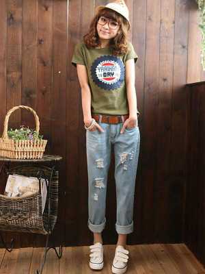 Autumn Fashion Loose Hole Denim Trousers Skinny Jeans Women Pants