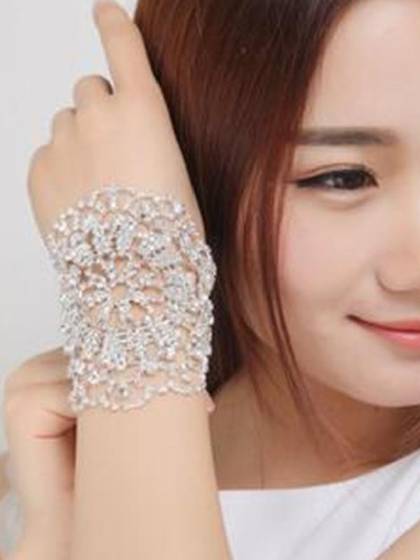 Bridal Rhinestone Crystal Armlet Silver Bracelet Hand Chain Women Wedding Party Prom Jewelry