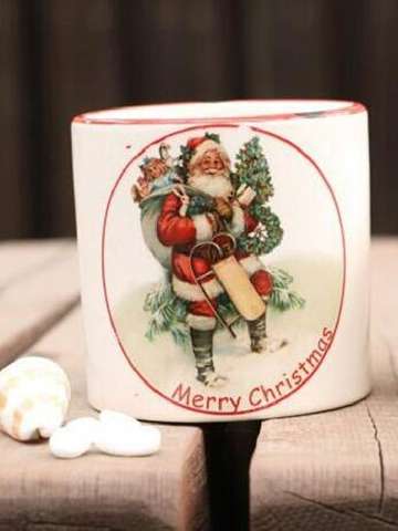 Christmas Gift Flowerpot Decoration Fashion Creative Ceramic Crafts Round Santa Claus Pen Case Home Decoration